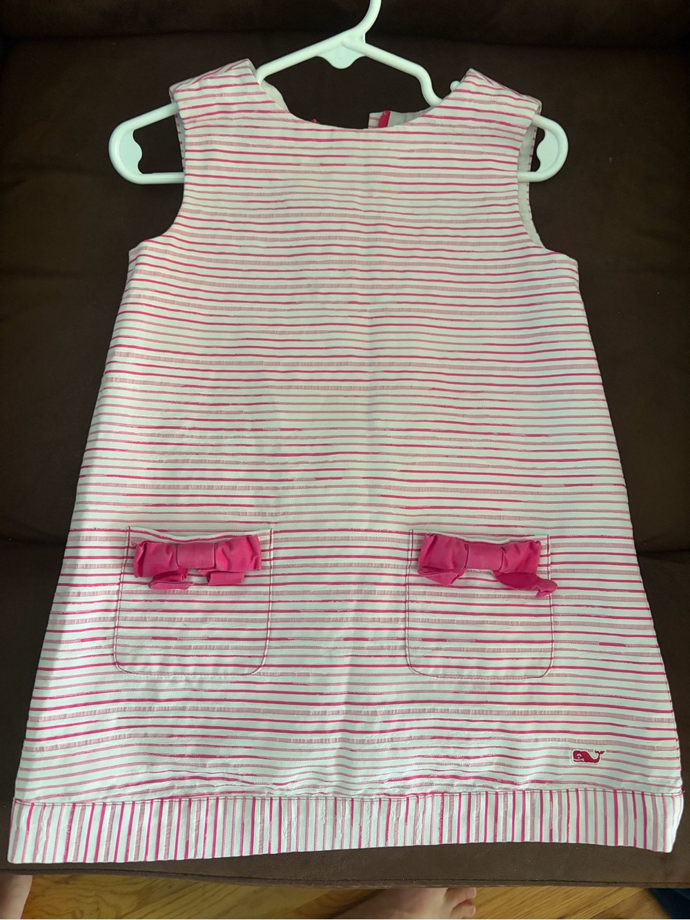 Vineyard Vines Pink and White Striped Sleeveless Shift Dress with Bows